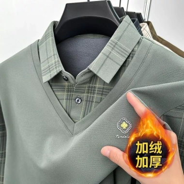 Quần áo nam kẻ sọc cao cấp lót lông cừu cổ, ấm áp mùa đông - Thời trang hàng ngày 319k