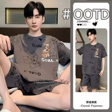 Quần áo ngủ nam rộng tay ngắn Hàn Quốc, thoải mái, 145.800₫ - gia đình