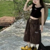 Quần áo trẻ em bé gái mùa hè áo vest retro da báo và quần ống rộng phong cách Mỹ 2