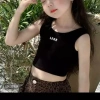 Quần áo trẻ em bé gái mùa hè áo vest retro da báo và quần ống rộng phong cách Mỹ 4