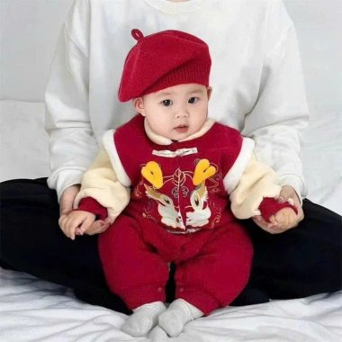 Quần áo trẻ em DAKIMI Nỉ Bông ấm áp Bộ body Tết Tài Lộc cho bé 0-12M bodysuit bé trai bé gái 2