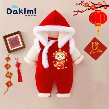 Quần áo trẻ em DAKIMI Nỉ Bông ấm áp Bộ body Tết Tài Lộc cho bé 0-12M bodysuit bé trai bé gái 3