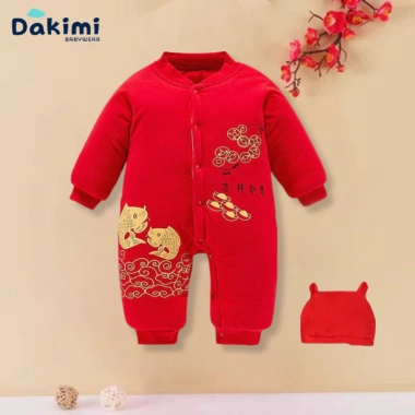 Quần áo trẻ em DAKIMI Nỉ Bông ấm áp Bộ body Tết Tài Lộc cho bé 0-12M bodysuit bé trai bé gái 6