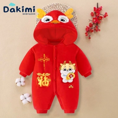 Quần áo trẻ em DAKIMI Nỉ Bông ấm áp Bộ body Tết Tài Lộc cho bé 0-12M bodysuit bé trai bé gái 9