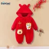 Quần áo trẻ em DAKIMI Nỉ Bông ấm áp Bộ body Tết Tài Lộc cho bé 0-12M bodysuit bé trai bé gái 10