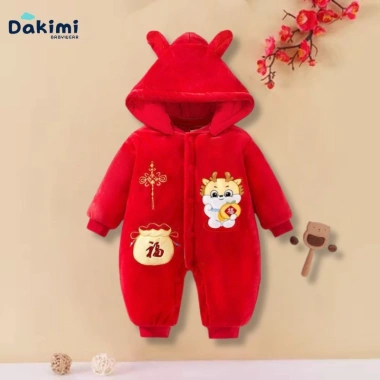 Quần áo trẻ em DAKIMI Nỉ Bông ấm áp Bộ body Tết Tài Lộc cho bé 0-12M bodysuit bé trai bé gái 10