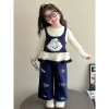 Quần áo trẻ em nữ Đồ bộ bé gái thu đông áo cotton gấu và quần ống xuông 10-26kg Tini Kids 149k