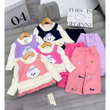 Quần áo trẻ em nữ Đồ bộ bé gái thu đông áo cotton gấu và quần ống xuông 10-26kg Tini Kids 149k 2