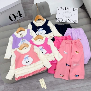 Quần áo trẻ em nữ Đồ bộ bé gái thu đông áo cotton gấu và quần ống xuông 10-26kg Tini Kids 149k 5