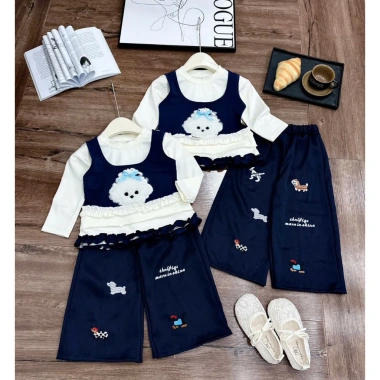 Quần áo trẻ em nữ Đồ bộ bé gái thu đông áo cotton gấu và quần ống xuông 10-26kg Tini Kids 149k 6