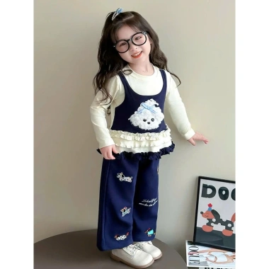 Quần áo trẻ em nữ Đồ bộ bé gái thu đông áo cotton gấu và quần ống xuông 10-26kg Tini Kids 149k 7