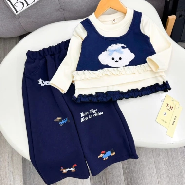 Quần áo trẻ em nữ Đồ bộ bé gái thu đông áo cotton gấu và quần ống xuông 10-26kg Tini Kids 149k 10