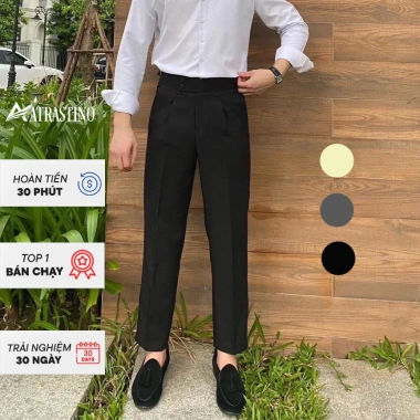 Quần âu baggy nam cạp cao Atrastino ống rộng vải Hàn co giãn, tây âu lịch lãm, giảm giá 169k