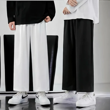 Quần âu baggy nam nữ vải Hàn cao cấp ống rộng cạp nửa chun co giãn tốt