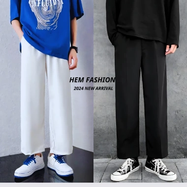 Quần âu baggy nam nữ vải Hàn cao cấp ống rộng cạp nửa chun co giãn tốt