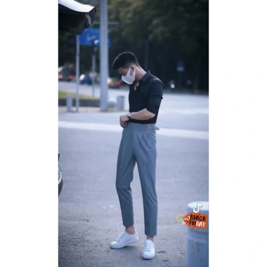 Quần Âu Cạp Cao Nam Baggy Hàn Quốc, Công Sở Đen – Xám Ông Suông Rộng, 300k (Giảm 387k)