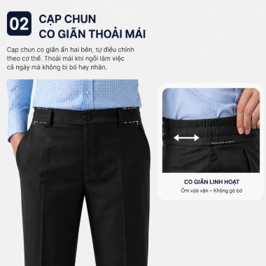 Quần âu nam cao cấp Vulcano cạp chun co giãn, dáng suông lịch lãm - Giá chỉ 449.000₫ 3