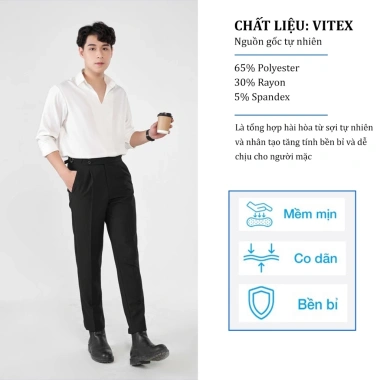 Quần Âu Nam Cạp Cao PN STORE Sidetab 2 Khuy Baggy Suông Đen - Giá chỉ 179k 3 Quần Âu Nam Cạp Cao PN STORE Sidetab 2 Khuy Baggy Suông Đen - Giá chỉ 179k 3