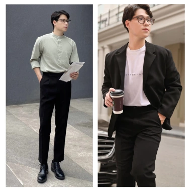 Quần Âu Nam Cạp Cao PN STORE Sidetab 2 Khuy Baggy Suông Đen - Giá chỉ 179k