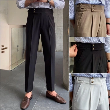 Quần âu nam cạp cao Sidetab, quần tây đen Hàn Quốc, vải dày dặn QCC chỉ 159k