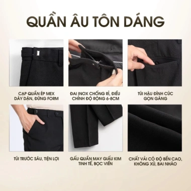 Quần âu nam cạp cao sidetab tăng cạp 6-8cm, ống baggy co dãn nhẹ, thoáng mát không bai xù A06 giá 145k 3