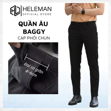 Quần âu nam cạp chun ẩn co giãn baggy, vải dày dặn đen QA4M1 HELEMAN - 199.000₫