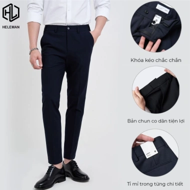 Quần âu nam cạp chun ẩn co giãn baggy, vải dày dặn đen QA4M1 HELEMAN - 199.000₫ 2