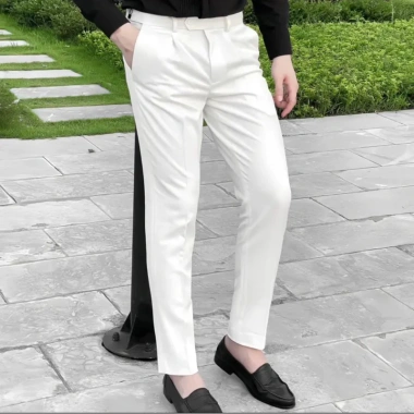 Quần âu nam co giãn 4 chiều, form đứng, màu trắng, chuẩn dáng - Giá 228.960đ