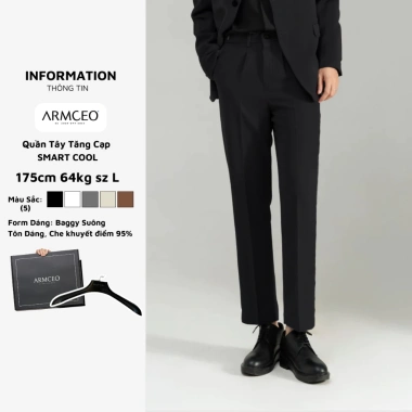 Quần âu nam đen cạp cao baggy suông ARMCEO Smart Cool - cạp điều chỉnh thông minh, 5 màu, giảm còn 199k 2