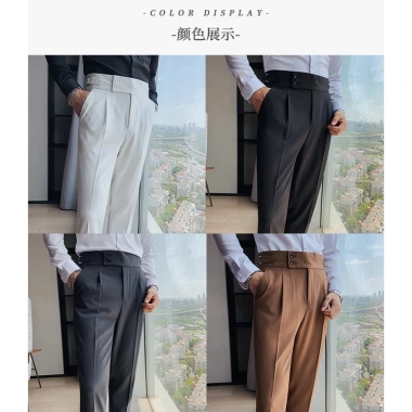 Quần âu nam Hàn Quốc cạp cao Sidetab ống suông công sở, đen không nhăn không xù - Giá chỉ 159.000₫ 2
