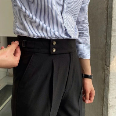 Quần âu nam Hàn Quốc cạp cao Sidetab ống suông công sở, đen không nhăn không xù - Giá chỉ 159.000₫ 5