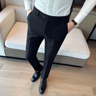 Quần âu nam Hàn Quốc slimfit đen ống côn, vải chống nhăn không bai xù cao cấp - mẫu 2.026