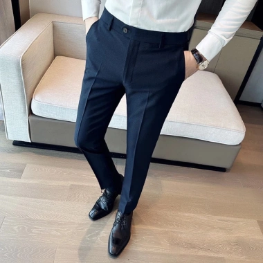 Quần âu nam Hàn Quốc slimfit đen ống côn, vải chống nhăn không bai xù cao cấp - mẫu 2.026