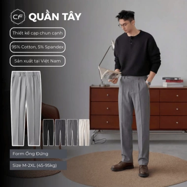 Quần Âu Nam Ống Đứng Đen Cáp Chun Slim Fit, Vải Cotton Hàn Cao Cấp - 339.000₫
