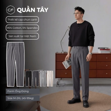 Quần Âu Nam Ống Đứng Đen Cáp Chun Slim Fit, Vải Cotton Hàn Cao Cấp - 339.000₫