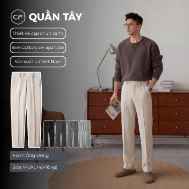 Quần Âu Nam Ống Đứng Đen Cáp Chun Slim Fit, Vải Cotton Hàn Cao Cấp - 339.000₫