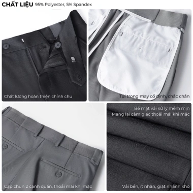 Quần Âu Nam Ống Đứng Đen Cáp Chun Slim Fit, Vải Cotton Hàn Cao Cấp - 339.000₫