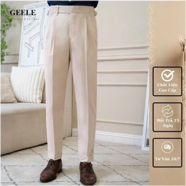 Quần âu nam Sidetab cạp cao Regular, vải rayon tự nhiên, thoáng mát - Geele 379.500đ 8