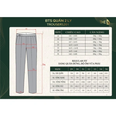 Quần âu nam sidetab THE D Regular Fit chất liệu Cotton Poly cao cấp - Giá chỉ 800.000 VND