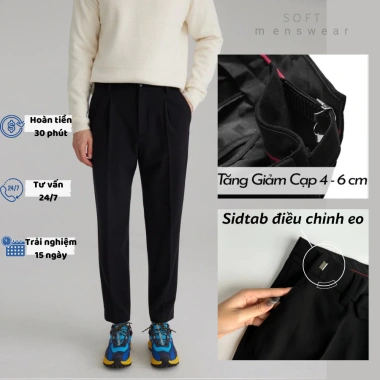 Quần âu nam SOFT MENSWEAR cạp cao Hàn Quốc ống suông baggy vải co giãn 280.000₫
