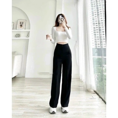 Quần Âu Suông Nữ Cạp Cao Ống Rộng - Che Khuyết Điểm, Phù Hợp Công Sở và Đi Học 5