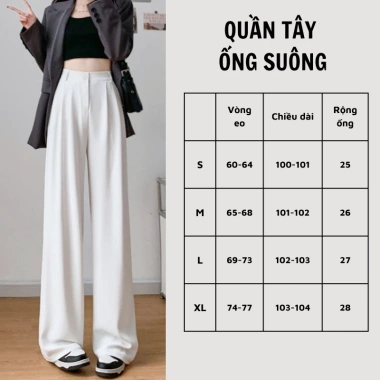 Quần Âu Tây Nữ ống Suông rộng, vải mềm mịn không nhăn, dáng xuông cạp cao 155k