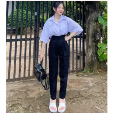 Quần Baggy Cạp Cao 2 Cúc Đen Lưng Cao Đi Học Công Sở - Giá 145k Giảm PQM STORE