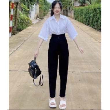 Quần Baggy Cạp Cao 2 Cúc Đen Lưng Cao Đi Học Công Sở - Giá 145k Giảm PQM STORE