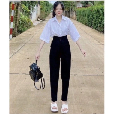 Quần Baggy Cạp Cao 2 Cúc Đen Lưng Cao Đi Học Công Sở - Giá 145k Giảm PQM STORE