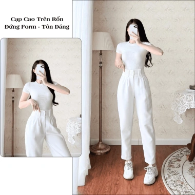 Quần baggy cạp cao nữ 2 khuy Anmy - ống đứng tôn dáng, vải mềm mại, giá 250k