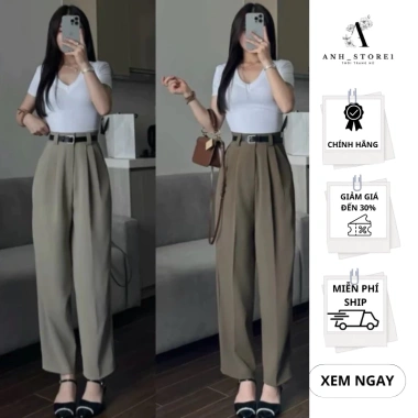 Quần Baggy Công Sở Nữ Lưng Cao Gold Nhật Mềm Mịn Dáng Thụng Dài 92-93cm 166k