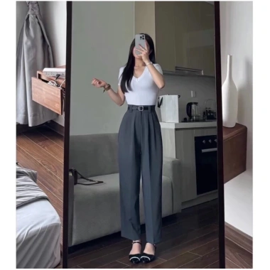 Quần Baggy Công Sở Nữ Lưng Cao Gold Nhật Mềm Mịn Dáng Thụng Dài 92-93cm 166k 9