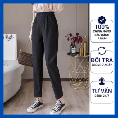 Quần baggy lưng cao 2 cúc lệch chất liệu tuyết mưa, sang, thoải mái đi học đi làm 2