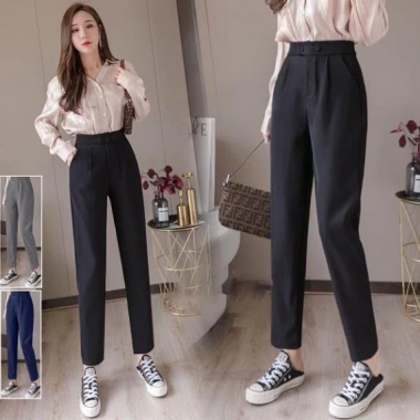 Quần baggy lưng cao 2 cúc lệch chất liệu tuyết mưa, sang, thoải mái đi học đi làm 5